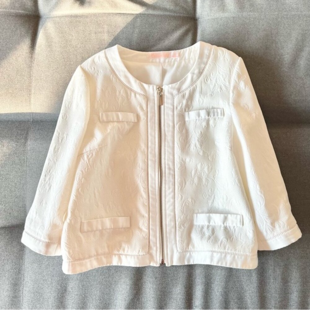 White Crop Sleeve Blazer with Embroidery